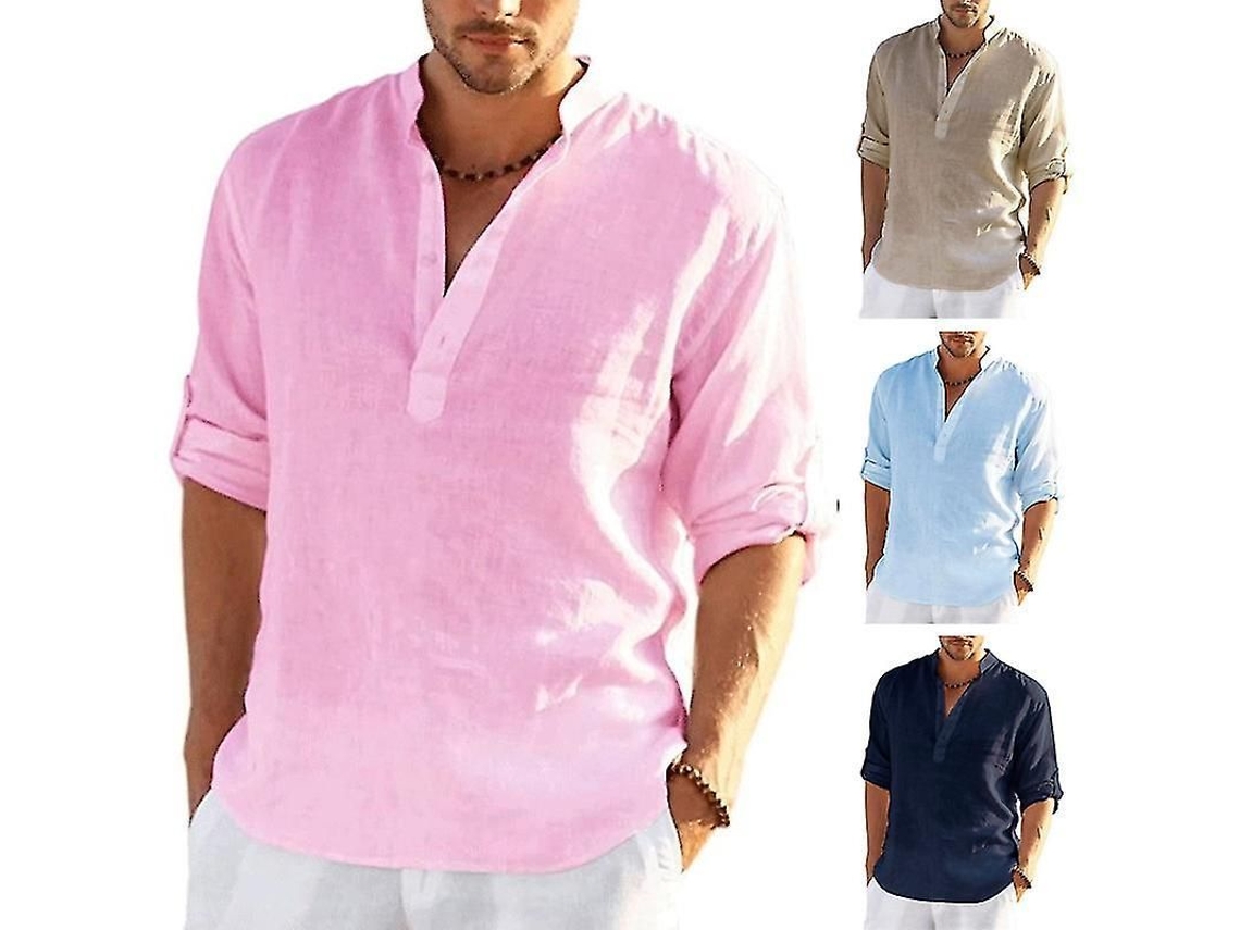 Camisa Larga Fasst de Algodón e Lino para Homem Casual S/MARCA