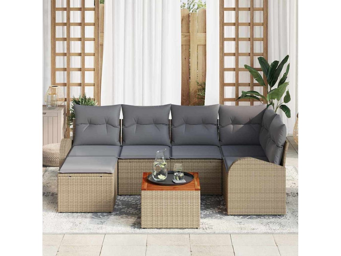 Vidaxl Conjunto De Sofá De Jardim 7 Pcs Bege E Cinza Claro Vime Pe