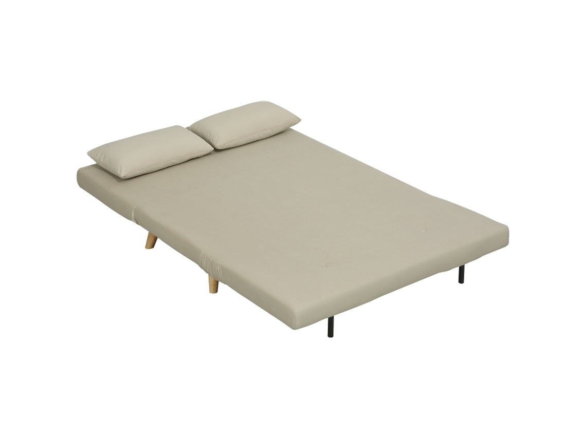 Sofá-cama Bege 130x78cm, Veludo, Encosto Ajustável.-kd