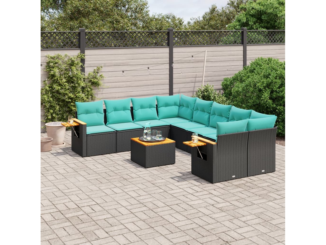 Vidaxl 9 Pcs Conjunto De Sofás P/ Jardim C/ Almofadões Vime Pe Preto