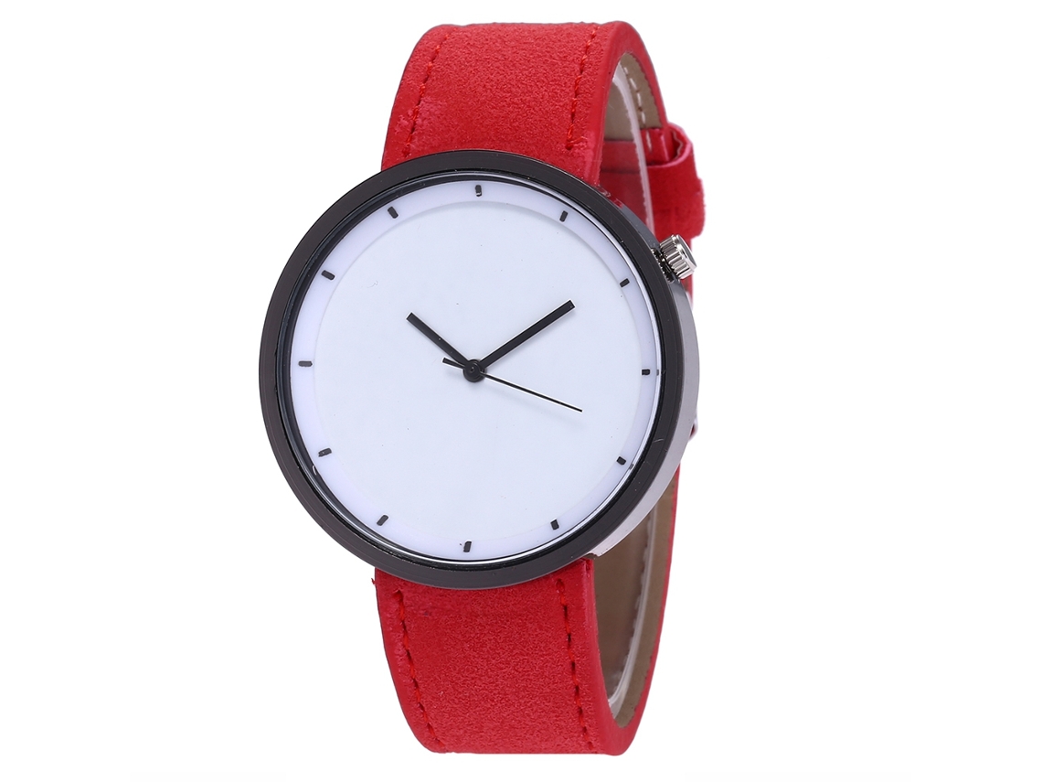 Relógio masculino de quartzo com pulseira de couro PU, resistente à água (vermelho)