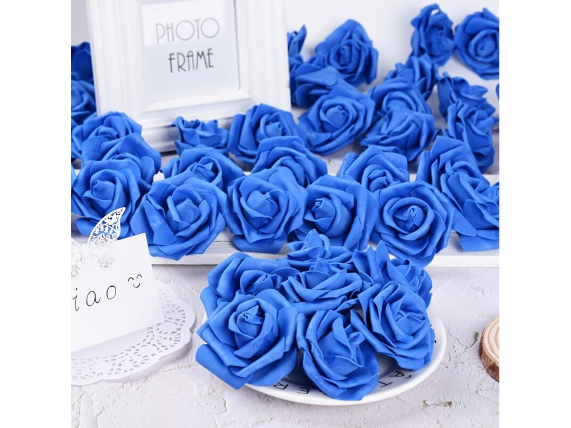 100 Rosas Artificiais Azuis Safira para Decoração de Cabelo, Aniversários, Casamentos e Outras Festas AQUAFORGE (azul Marinho)