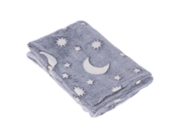 Manta Luminosa 1.5x2m Flannel Duas Faces Estrelas Lua Macia Brilha no Escuro para Crianças Cinza