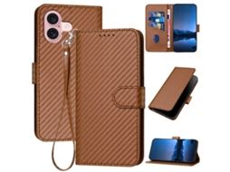 Capa De Couro Para Iphone 16 - Fivela Em Fibra De Carbono - Com Cordão