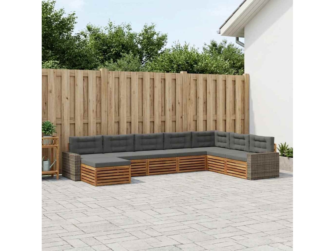 Vidaxl Conjunto De Sofás Para Exterior 8 Pcs Natural E Antracite