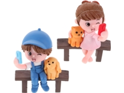 Conjunto Miniaturas Casal Sentado Pvc Decoração Micro Paisagens Design Compacto Romântico Presente Ideal GOKOCO