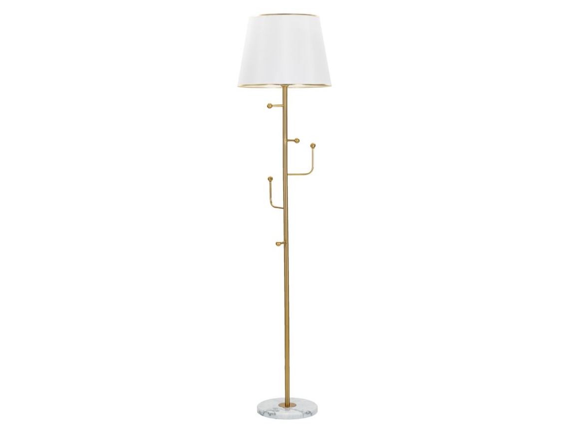 Luminária De Chão App/abbiti - Luminária De Chão 2 Em 1 Em Metal Dourado Com 5 Ganchos E Cúpula Branca Ø 41x173 Cm - Design Glamoroso