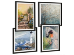 Composição De Quadros Paisagens Abstratas Flores Espelharte (4 Peças)