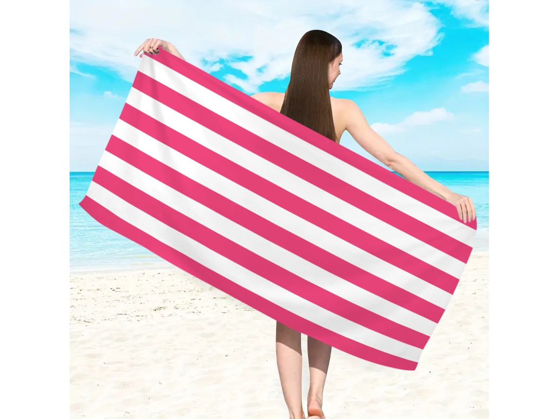 Yuysan Toalha De Praia Listrada Em Microfibra, Alta Absorção E Secagem Rápida, 150x75cm, Modelo St1454, Cor Rosa Vermelha