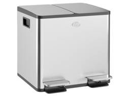 Balde de Lixo com 2 Compartimentos 2x15 L com Pedal Fechamento Suave e Cubo Amovível na Cor Prata VOLTEDGE