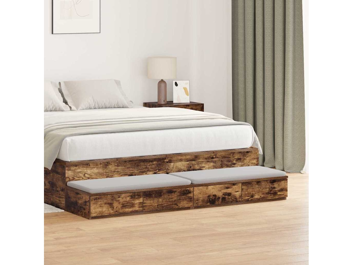 Vidaxl Gavetas De Cama Carvalho Defumado 140 X 36,5 X 16,5 Cm