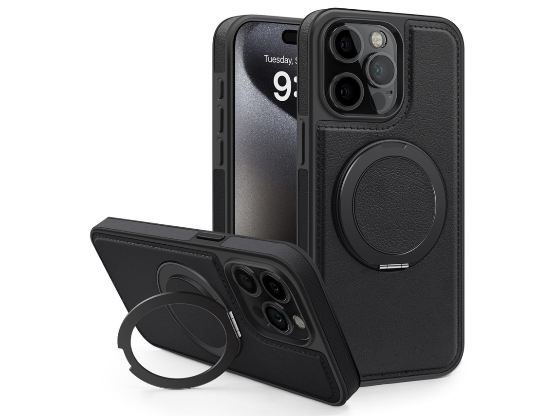 Suporte Casa Para Iphone 14 Pro Pele Sintética Magnética Preto