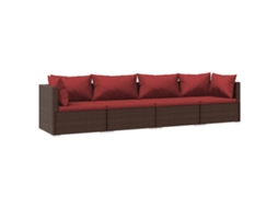 Maison Exclusive - 4 Pcs Conjunto Lounge Jardim C/ Almofadões Vime Pe Castanho