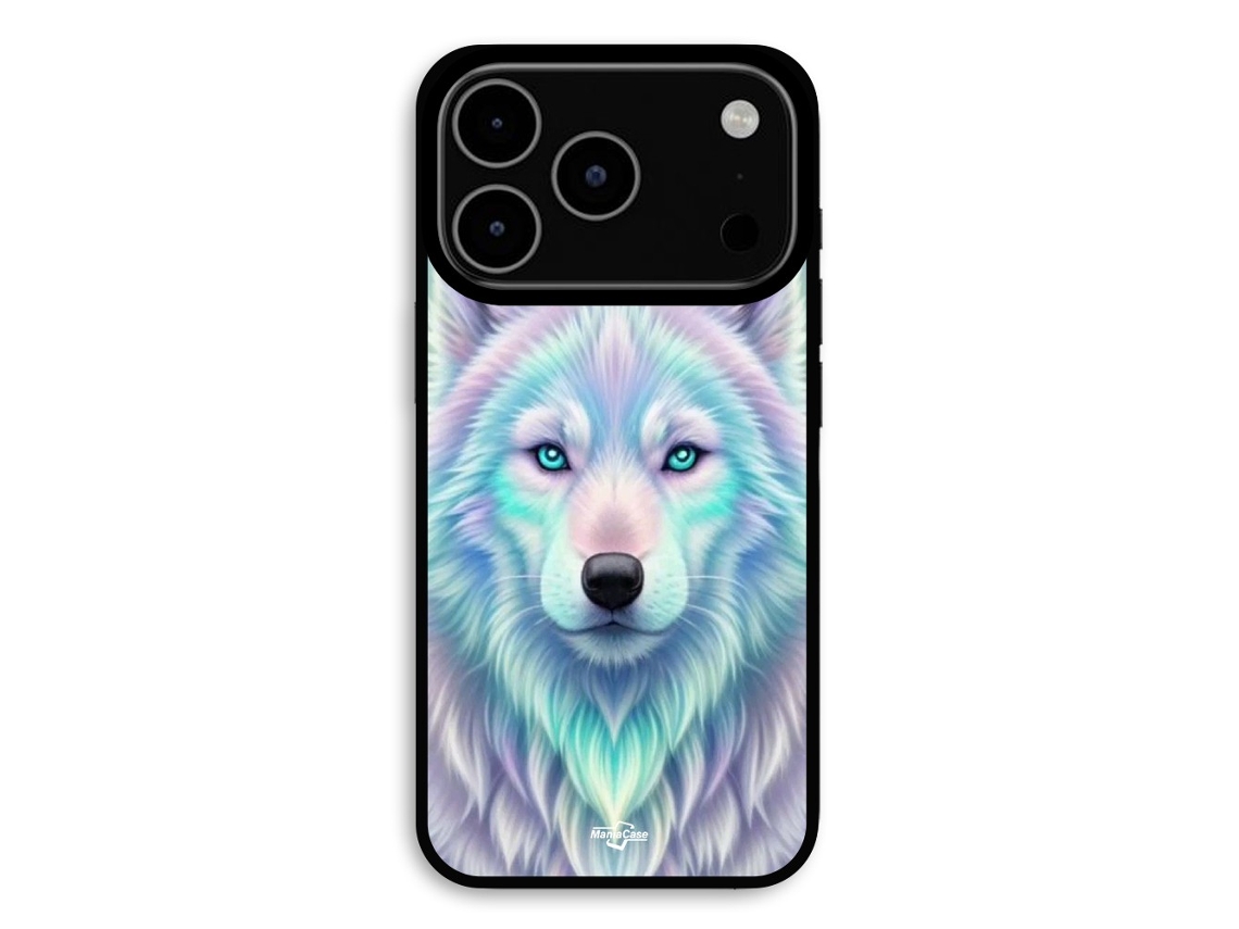 Capa Para Iphone 18 Pro Lobo Branco Reflexo Roxo Maniacase