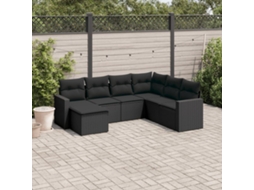 Vidaxl 7 Pcs Conjunto De Sofás P/ Jardim C/ Almofadões Vime Pe Preto
