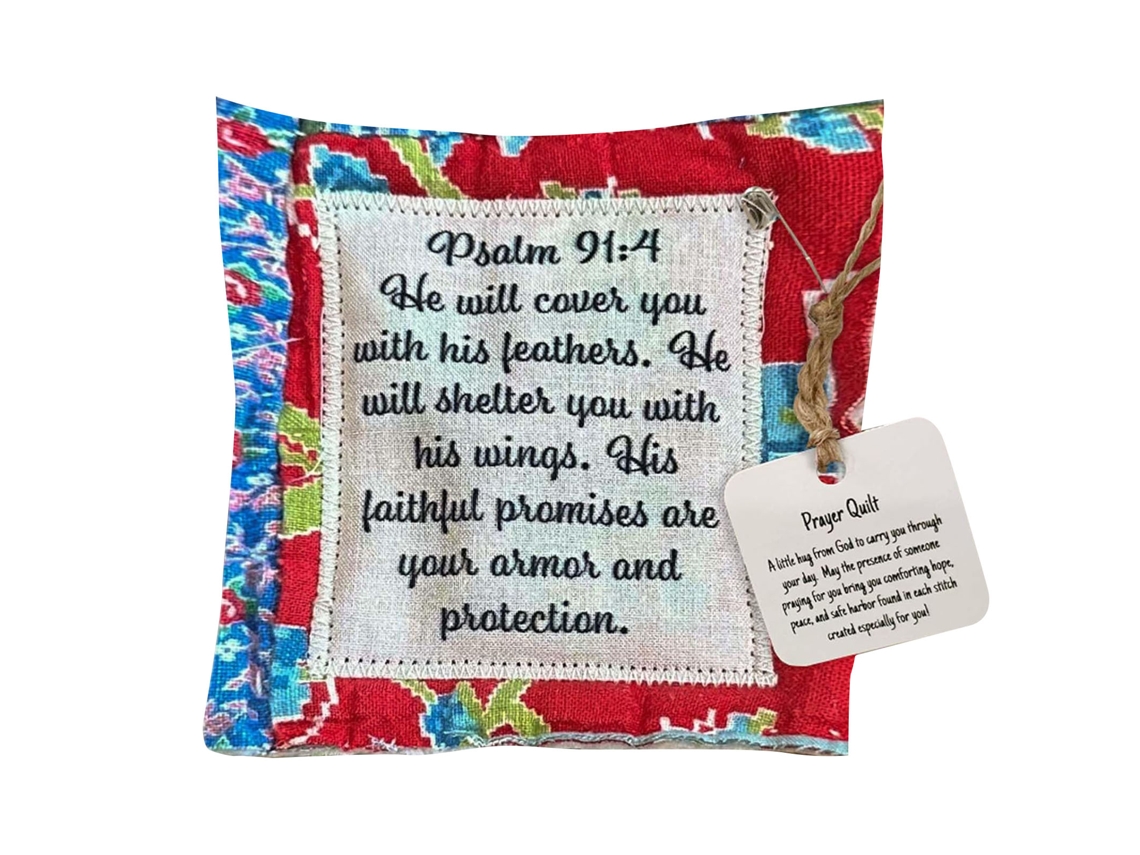 Colcha de Oração Mini Cruz com Poema 10x10cm Tipo 4