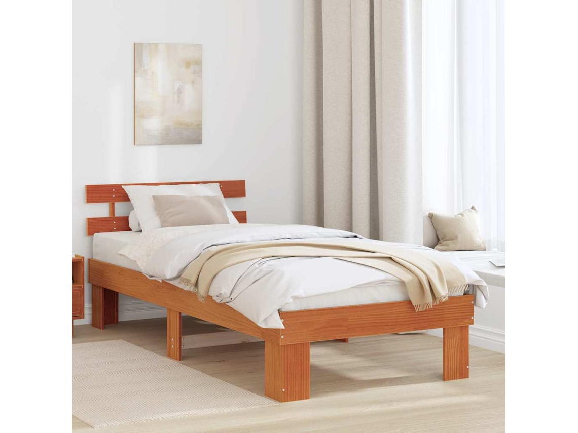 Vidaxl Estrutura da Cama com Cabeceira Marrom Cera 90 X 200 Cm