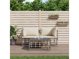 3 Pcs Conjunto Lounge De Jardim C/ Almofadões Vime Pe Antracite Dkd Home Decor