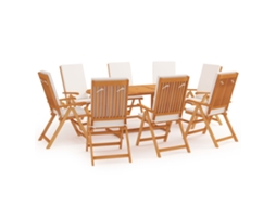 Vidaxl 9 Pcs Conjunto Jantar Jardim C/ Almofadões Madeira Teca Maciça
