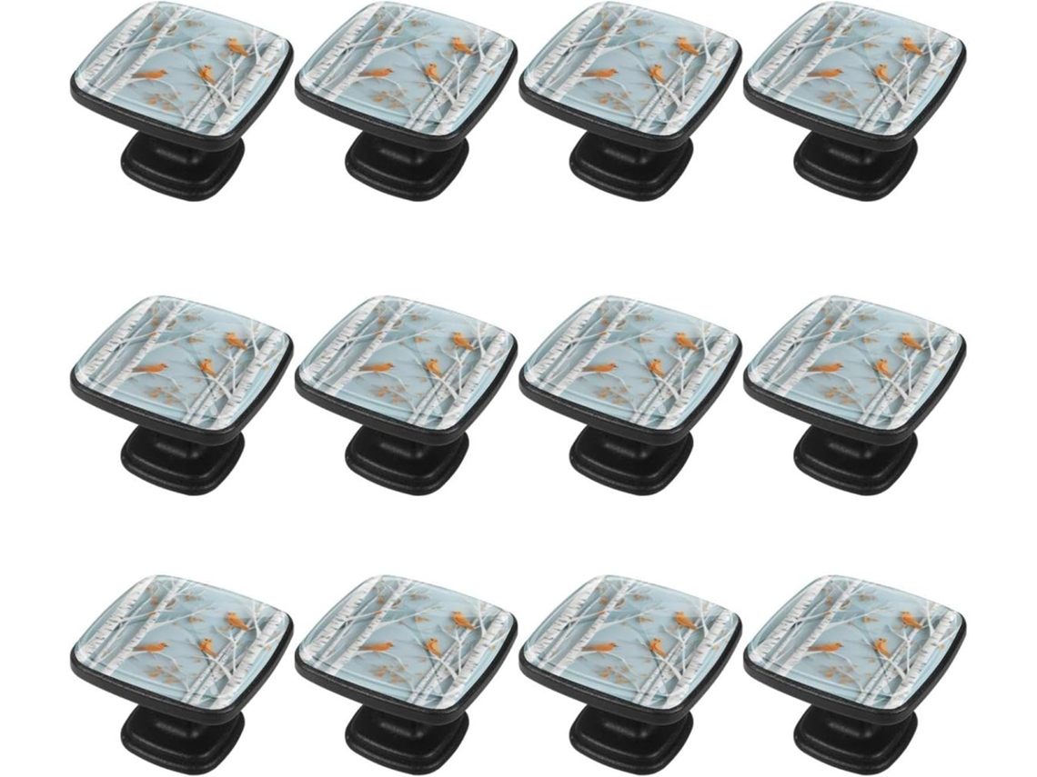Puxadores Quadrados Para Armários De Cozinha, Puxadores Para Gavetas De Cômoda, 12 Peças, Pássaro Na Floresta, Puxadores