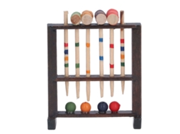 Conjunto de croquet em miniatura de madeira ATS para casa de bonecas, escala 1/12, acessório decorativo, brinquedo infantil.