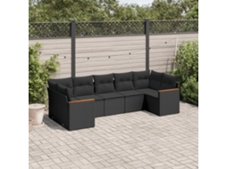 7 Pcs Conjunto De Sofás P/ Jardim C/ Almofadões Vime Pe Preto Dkd Home Decor