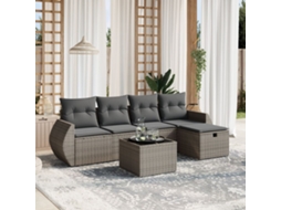 Vidaxl 6 Pcs Conjunto Sofás De Jardim Com Almofadões Vime Cinzento