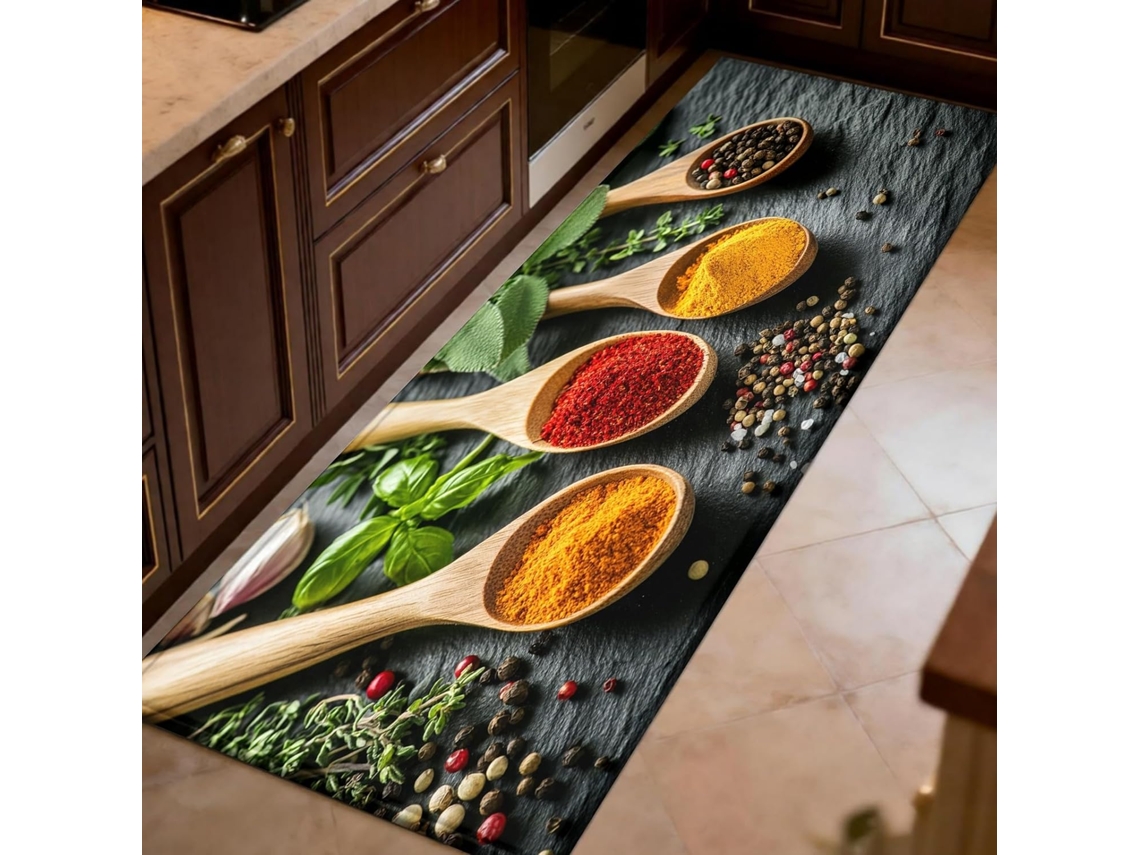 Tapete De Cozinha 50x80 Cm Com Formato De Colher De Madeira, Tapete Para Temperos, Preto, Antiderrapante, Para