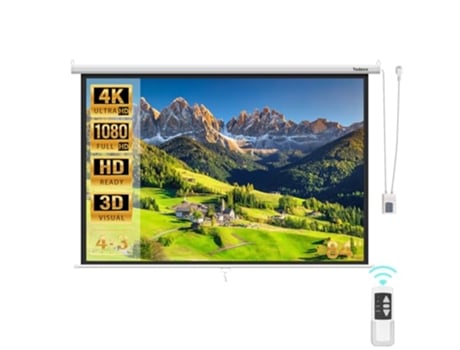 Tela de Projeção Elétrica de 84 Polegadas, Tela de Projetor com Controle Sem Fio, Rolável, Montagem em Teto e Parede, Formatos 43, HD 4K 3D