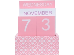 Calendário Perpétuo de Mesa com Design Vintage, em Madeira, Mecanismo Giratório Manual, Rosa, para Escritório