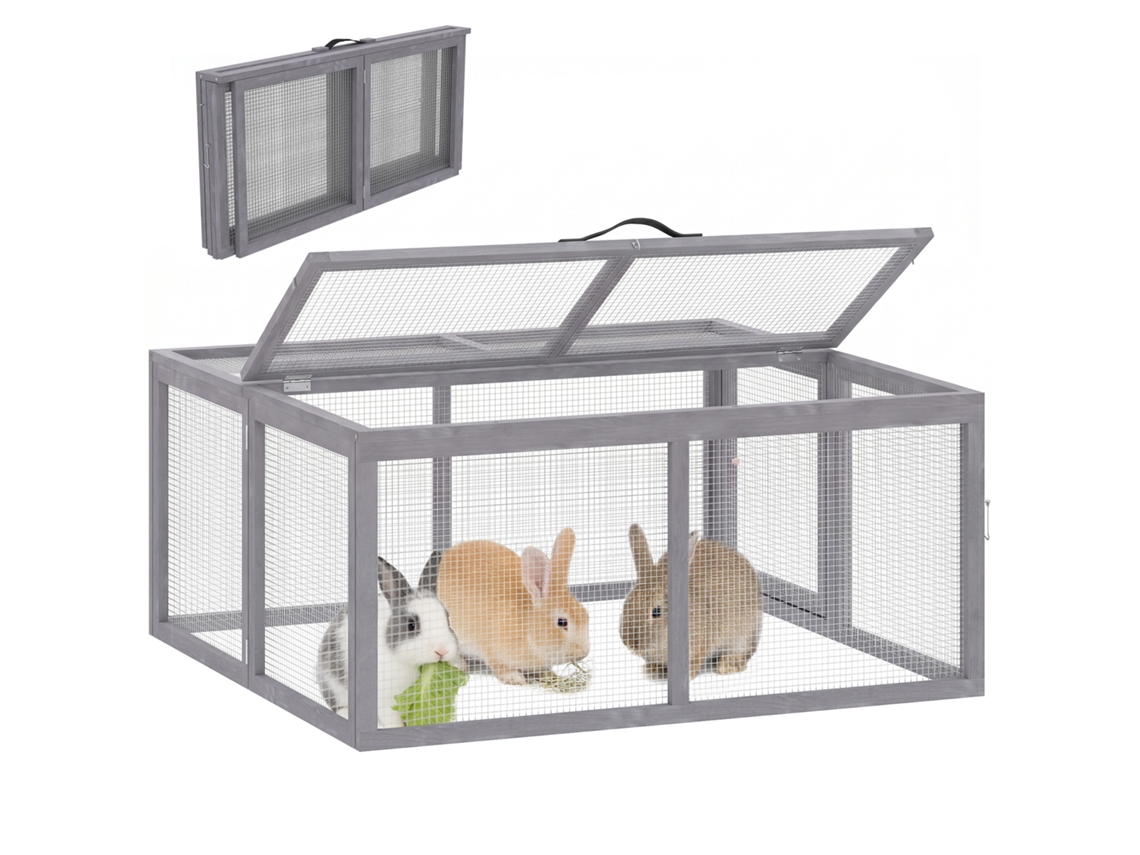 Gaiola de Coelho Dobrável Dobrável para Coelhos Teto Solar e Cabo para Galinha de Pato 110x105x50cm Cinza Ge
