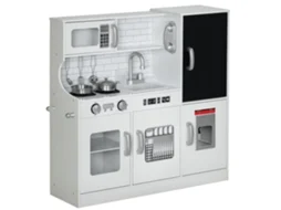 Cozinha infantil de madeira com acessórios, máquina de gelo, ardósia, 83,8x26,8x81cm, branco | S/MARCA