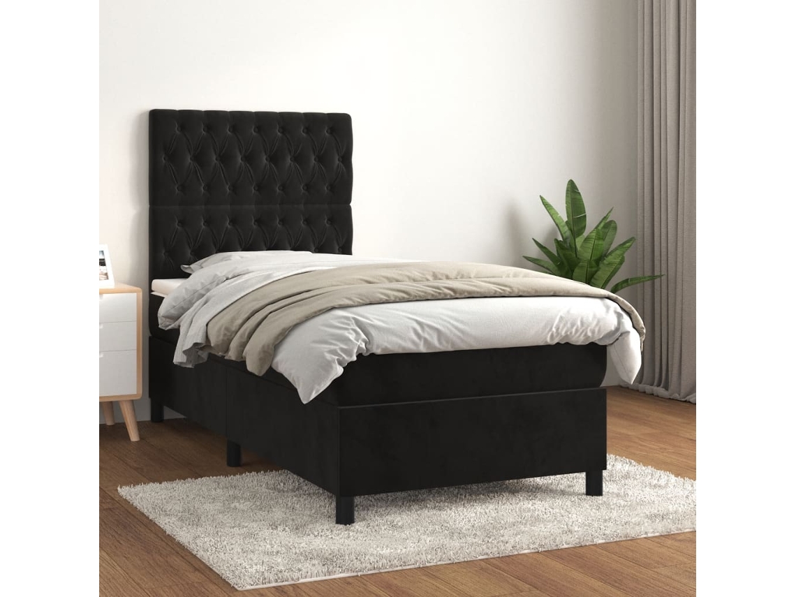 Vidaxl Cama Com Molas/colchão 90x190 Cm Veludo Preto
