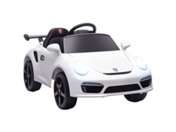 Carro Elétrico para Crianças de Polícia 12v com Motor Duplo Sirene Música Sem Fios Buzina Rodas Auxiliares e Faróis Led 105x58x49 Cm Branco Ge