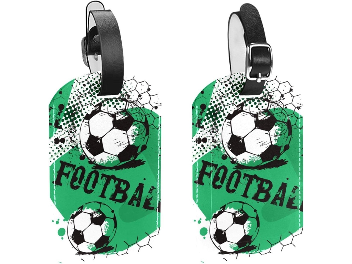 Conjunto De 2 Etiquetas Bagagem Em Couro Pu Com Estampa Futebol Verde