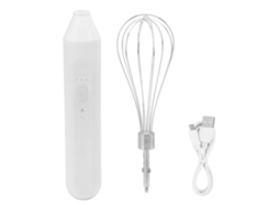Batedor De Ovos Elétrico Portátil Com Carregamento Usb, Espumador Leite, Misturador Bebidas Sem Fio Aço Inoxidável Branco
