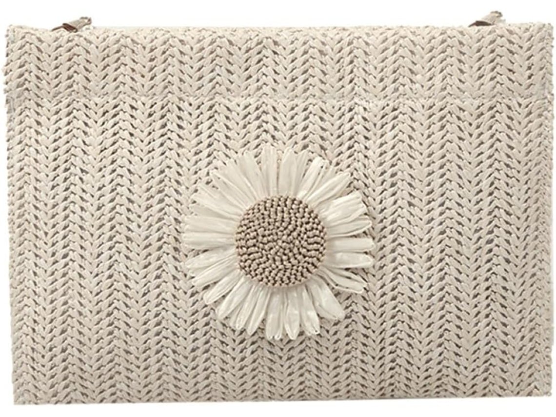Bolsa Transversal Feminina Branca De Palha Trançada, Pequena E Quadrada, Leve E Elegante.