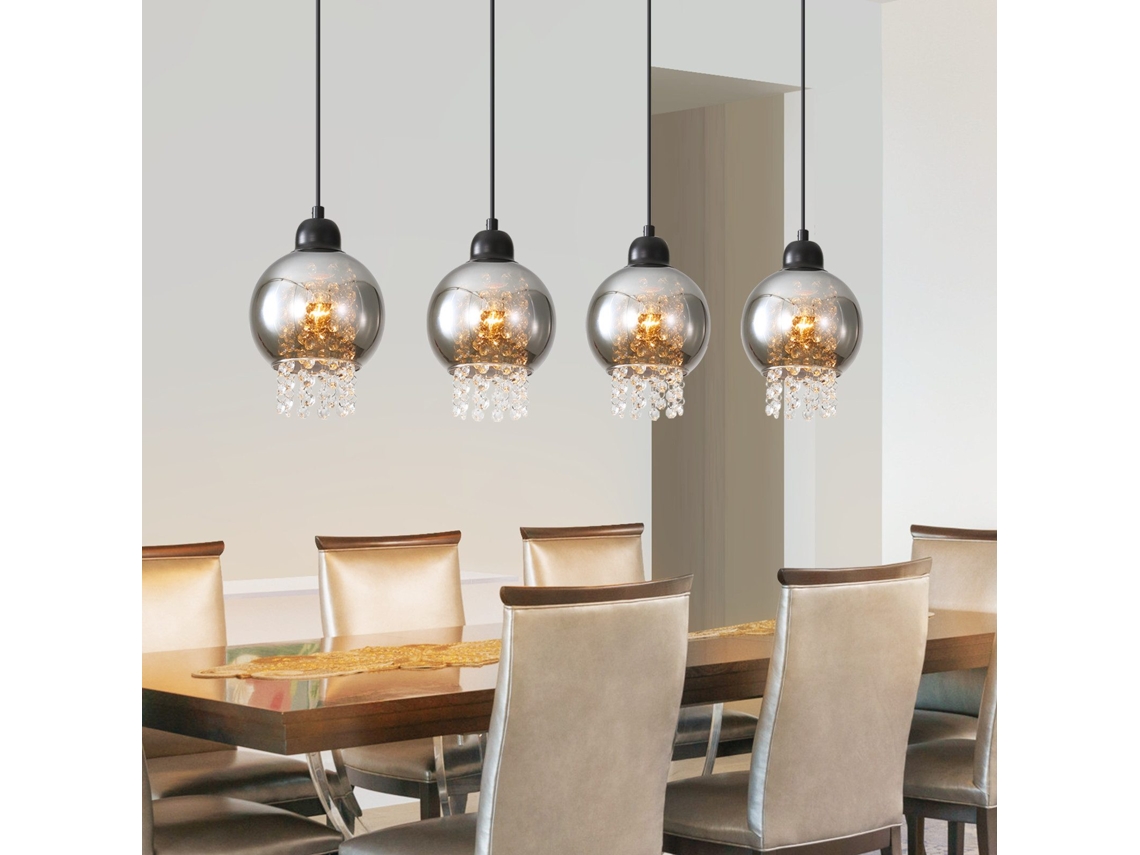 Nettlife Candeeiro Suspenso De Cristal Preto E27 Moderno Para Sala De Estar E Mesa De Jantar, 120 Cm, Em Vidro E Cristal, Para Uso Diário
