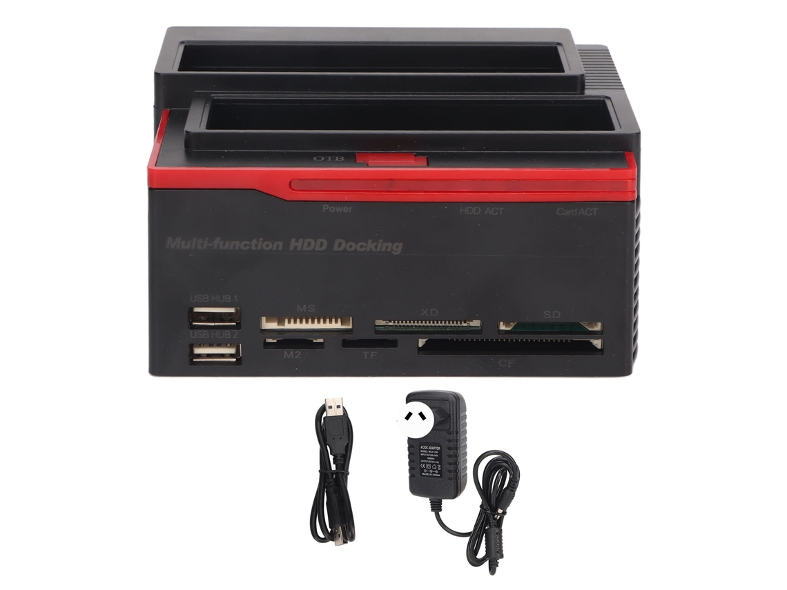 Docking Station USB 2.0 de 2 compartimentos para discos rígidos suporta até 12 TB a 480 Mbps para discos rígidos SATA IDE de 2,5" e 3,5"