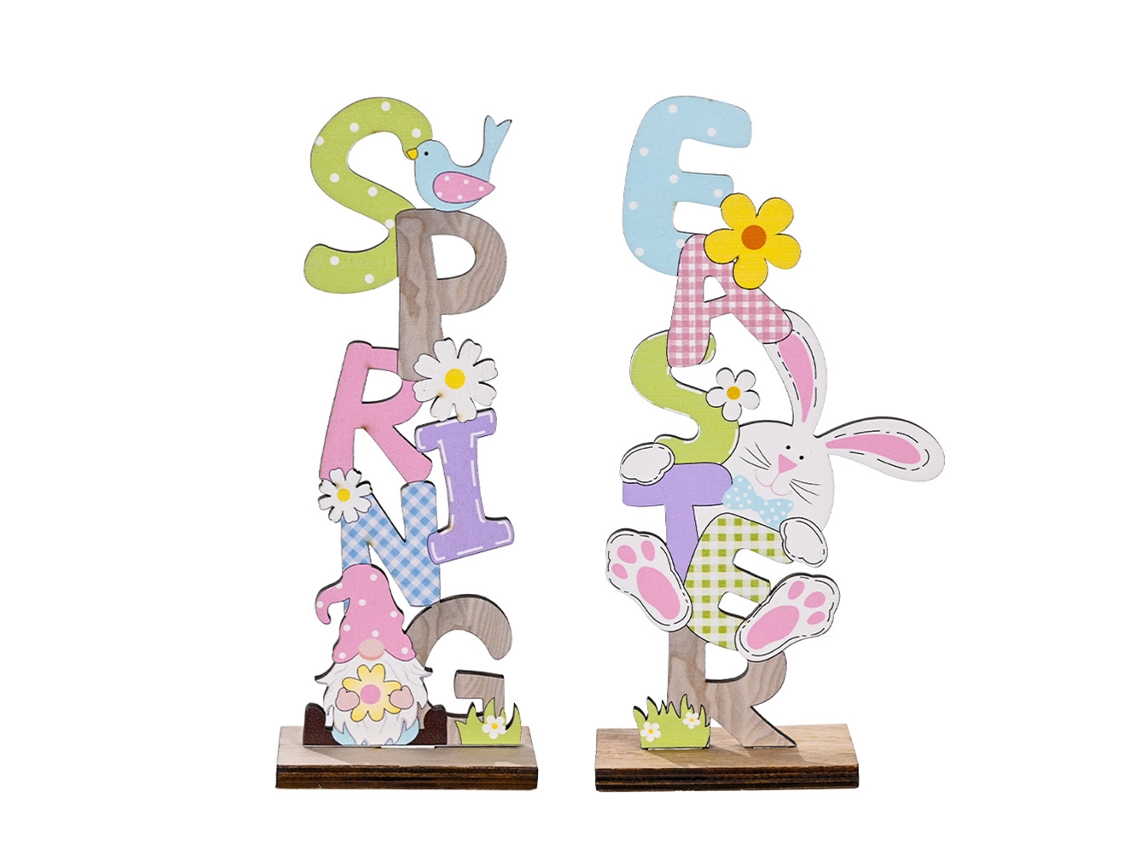 2 peças decoração de páscoa boneco de madeira letras artesanato ornamentos para mesa presente infantil S/MARCA