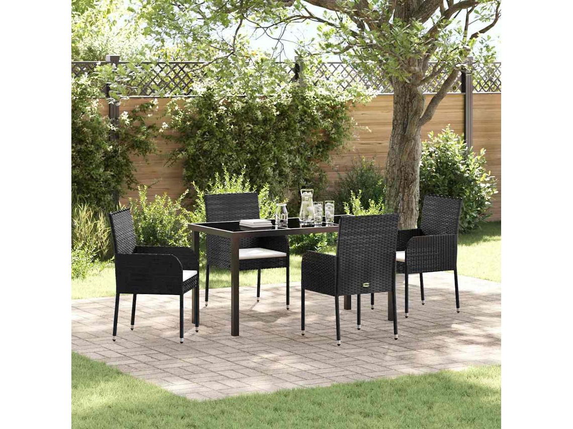 Vidaxl Conjunto De Jantar Para Jardim 5 Unid. Preto Vime Pe