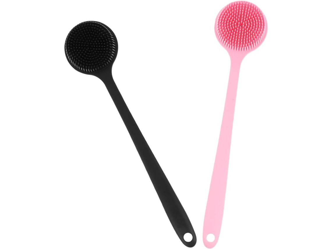 Conjunto De 2 Escovas Banho Silicone Com Cabo Longo Gatuida Para Corpo E Costas, Com Pegada Confortável E Secagem Rápida