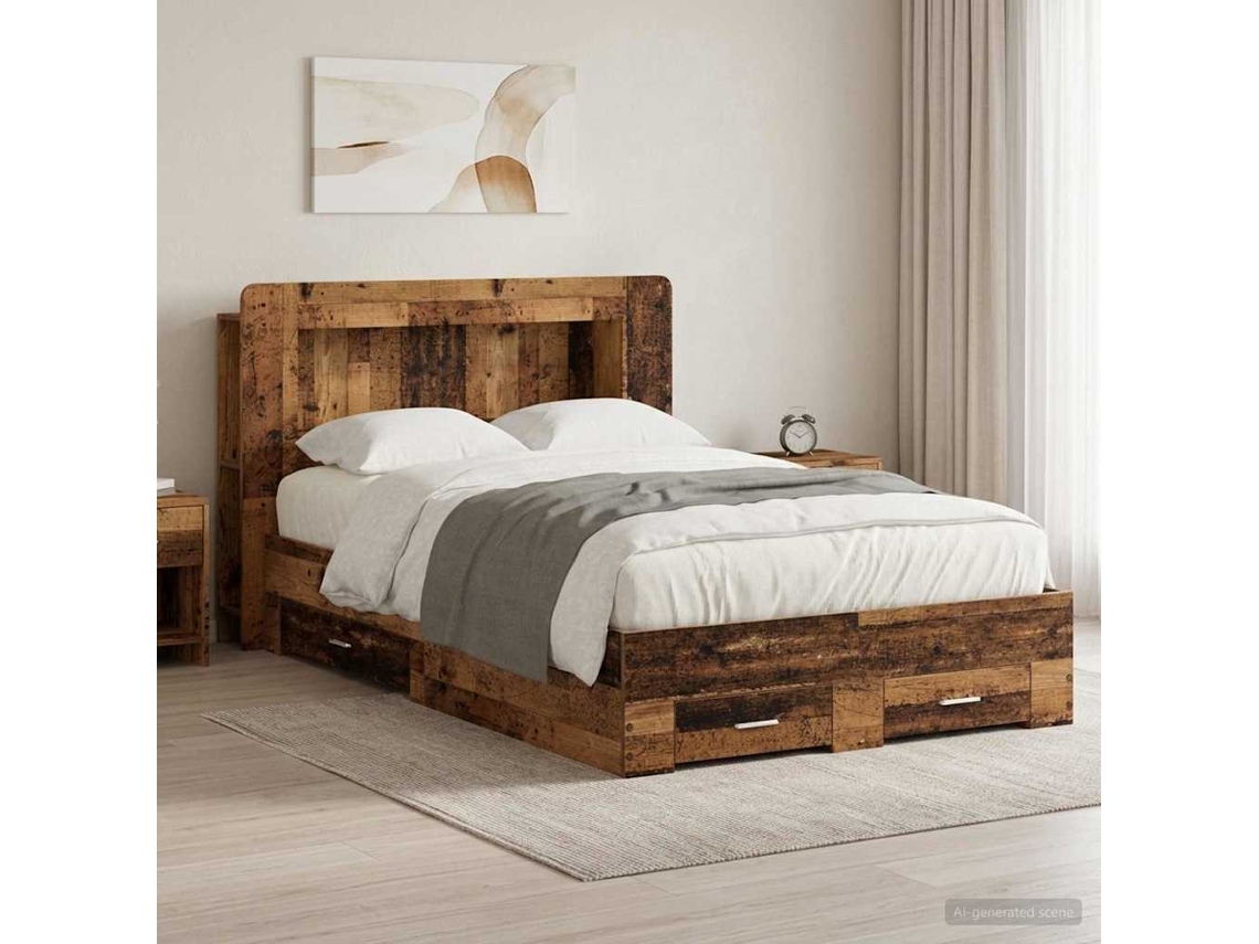 Vidaxl Estrutura De Cama Com Armazenamento Madeira Antiga 120 X 190 Cm
