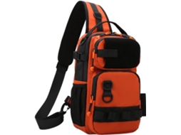 Bolsa de armazenamento compacta para transporte de ferramentas, feita de poliéster. Inclui organizadores principais, argolas e compartimentos internos.