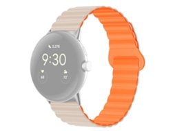 Bracelete Silicone Bicolor 20Mm Ajustável Fecho Magnético para Google Pixel Watch Luz Estelar/Laranja