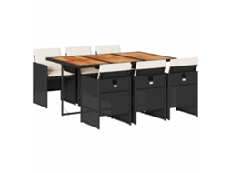 Conjunto de 7 Jantar para Jardim com Almofadões Vime Pe Preto MAISON EXCLUSIVE