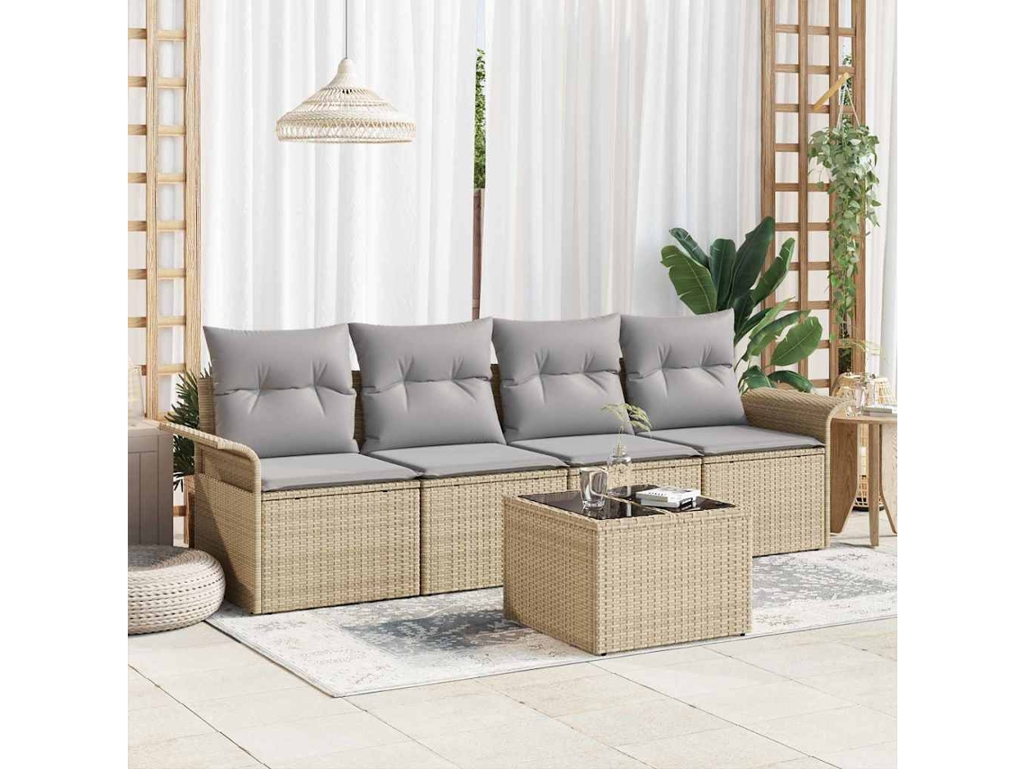 Vidaxl Conjunto De Sofás 5 Unid. Bege Vime Pe