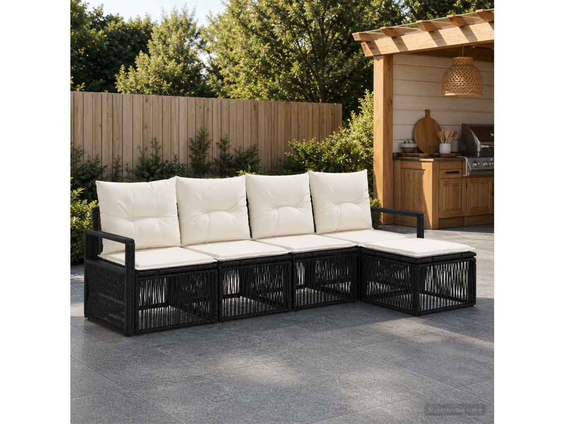 Vidaxl Conjunto De Sofá De Jardim 4 Unid. Preto Vime Pe