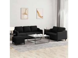 Vidaxl 3 Pcs Conjunto De Sofás Com Almofadões Tecido Preto