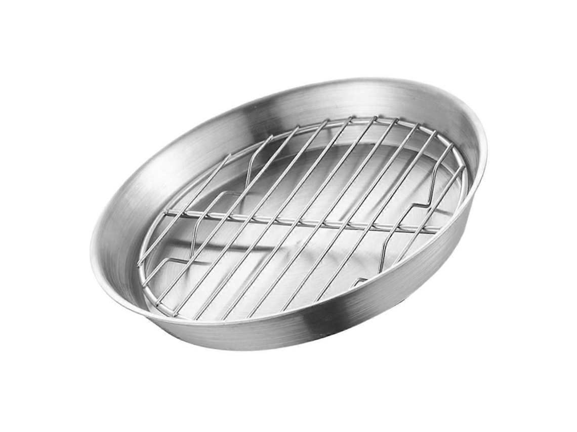 Assadeira De Aço Inoxidável Com Grelha E Placa Para Separação De Óleo E Água Para Forno E Churrasco.